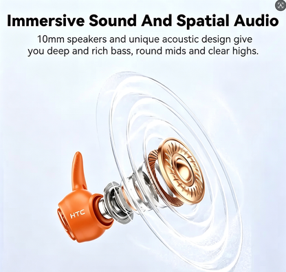 【Orange】HTC NE76 Bluetooth 6.0 Wireless Sleep Headphones. Features Bass & Noise Reduction. Invisible Flat Earbud Design improves sleep quality, zero pressure on ears while side sleeping. Ideal for travelers, side sleepers, and people with insomnia.