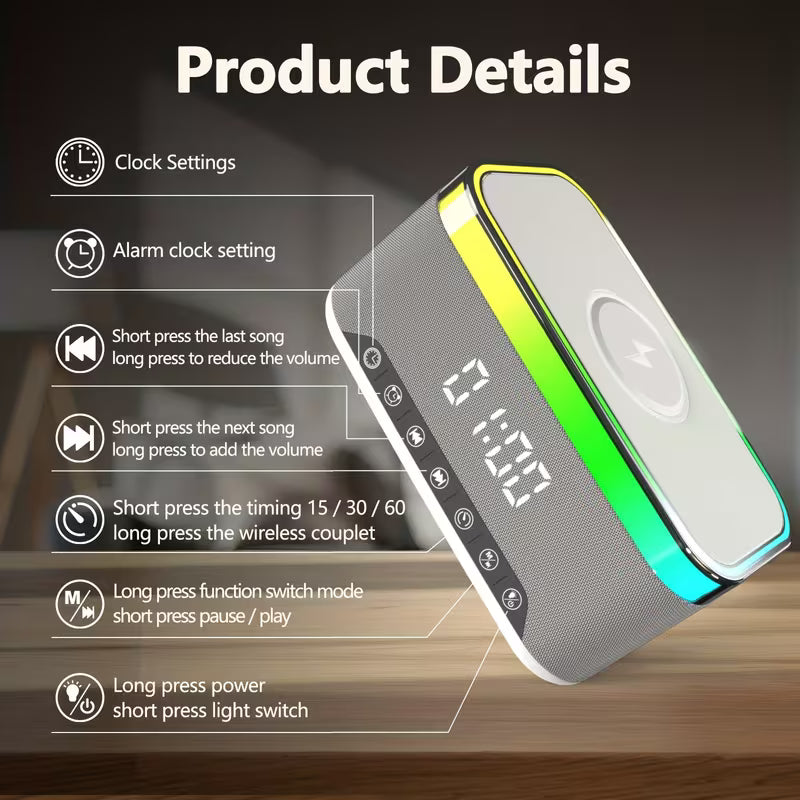 A911 Wireless Smart Ambient Lamp Speaker – Bluetooth Dual‑Speaker, White Noise & Alarm Clock, RGB Night Light, Wireless Charger – Bedside Desk Multifunction Device