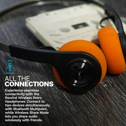 JLab Rewind 2 Wireless Retro Bluetooth Headphones - 20+ Hours Playtime, Custom Sound, Rechargeable Lightweight Design