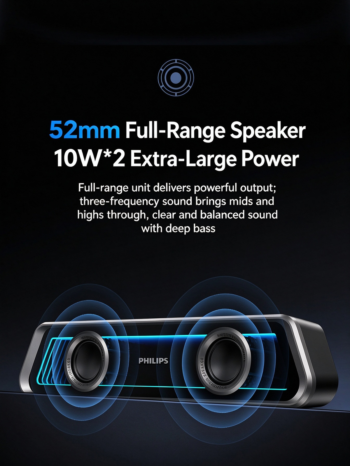 Philips Mirror-Finish Bluetooth Speaker - RGB Lighting, Long Strip Soundbar with Treble & Bass, Home Esports Gaming Speaker, TV Soundbar, Immersive Sound