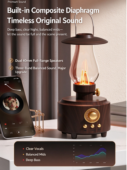Kerosene Lantern Bluetooth Speaker - Retro Desktop Bluetooth Hi-Fi Audio, Portable Outdoor Camping Speaker with Lighting & Ambient Lamp