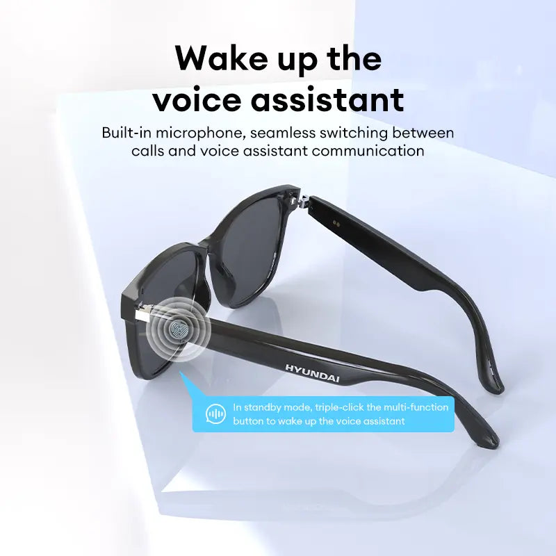 HYUNDAI C8 Wearable Smart Glasses - Bluetooth-Compatible Earbud Headphone for Music and Calls, Durable Electronic Audio Glasses