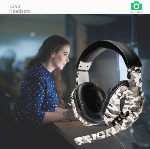 Gray Camo Wired Gaming Headset with Mic – Noise Isolating, Volume Control, 3.5mm/USB, for PS/Xbox/Switch