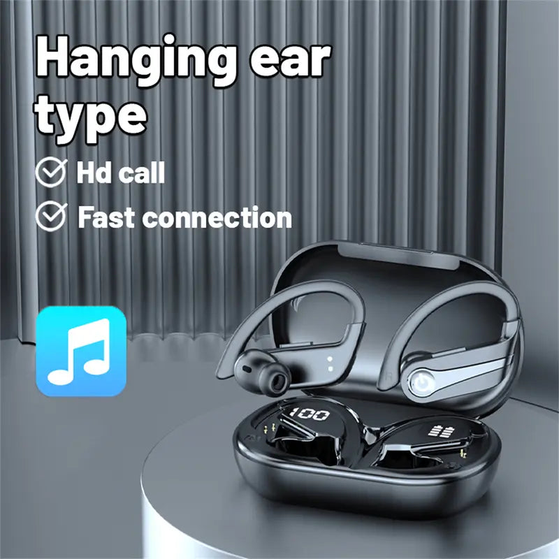Wireless Sport Earbuds with Earhook – 30Hrs Playtime, IPX7 Waterproof, Digital Display, Built-in Mic, Stereo Sound for Workout, Running & Gym