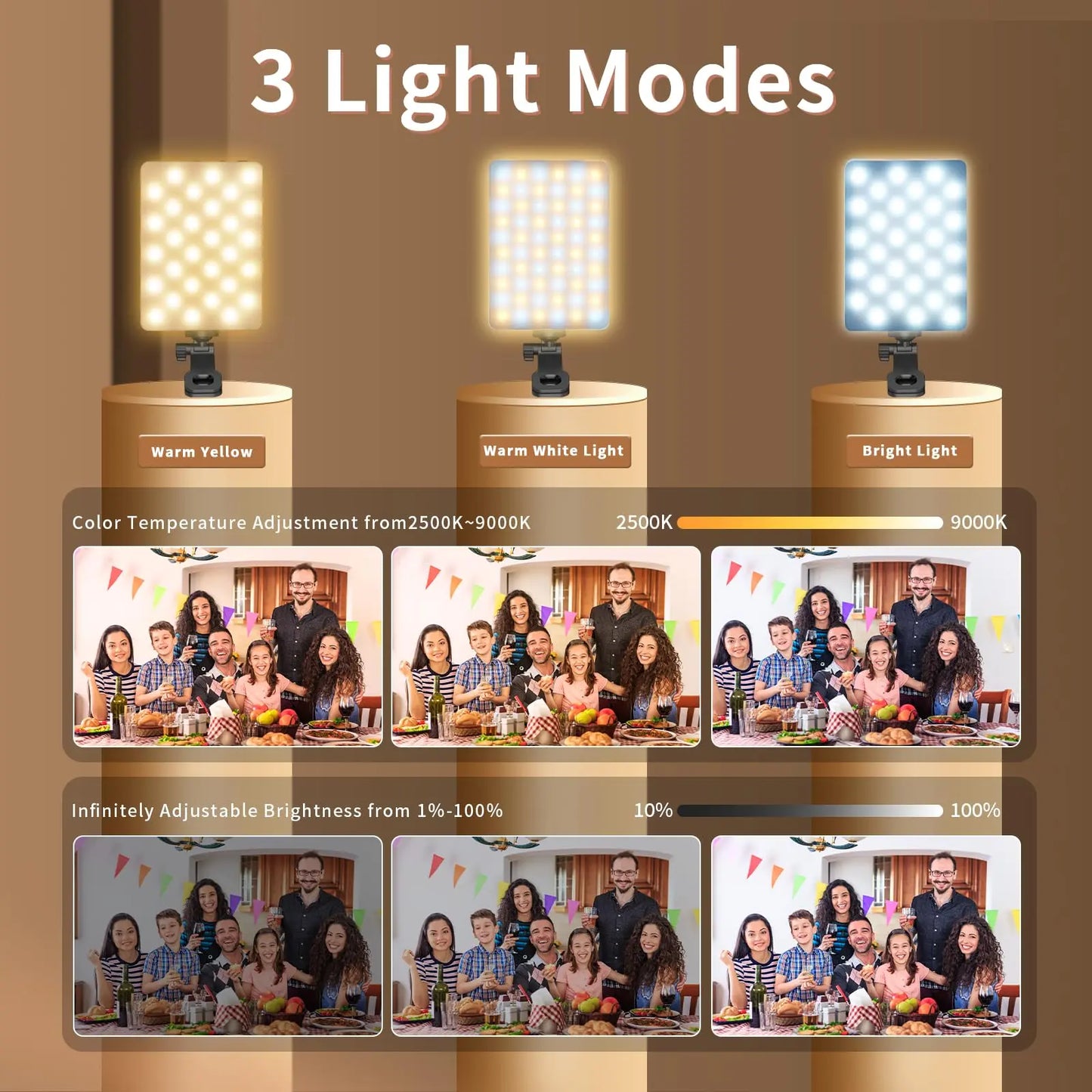 Portable Selfie Light – LED Bi-Color Fill Light, USB Rechargeable Clip-on Phone Light, 2000mAh for Selfie & Video