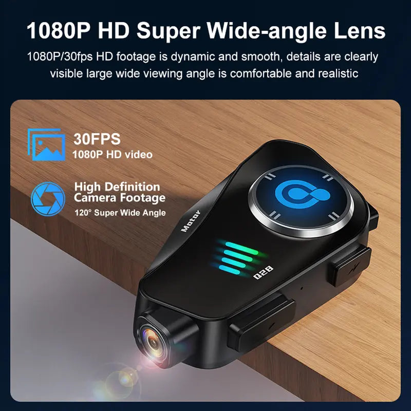 Motorcycle Bluetooth Helmet Camera Headset, Free 32GB Card, 2-in-1 Intercom & Dash Cam, 1080P, Waterproof, Hands-Free Calls