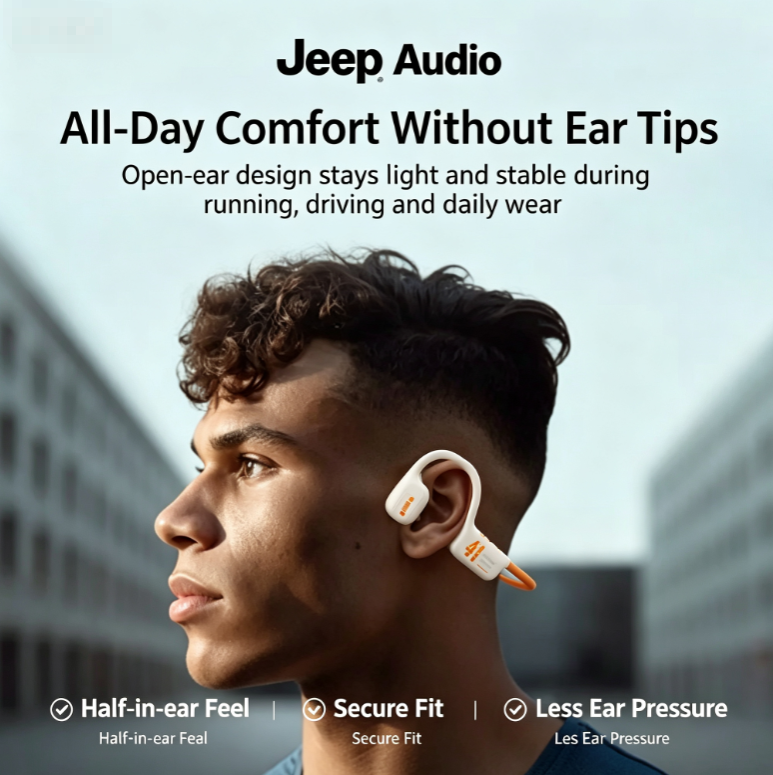 Jeep JPS EC001 Air Conduction Wireless Bluetooth Headset - Ear-Mounted Sports Headphones with Ultra-Long Battery Life for Running