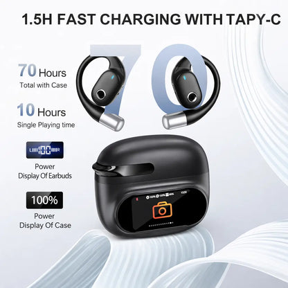 OUO O1 Wearable Open-Ear Headphones Bluetooth 5.4, LED HD Display, High-Fidelity Audio, Noise Cancellation, IPX7 Waterproof, Fast Charging, for Office & Sports, High-Quality Audio Calls, Studying Use