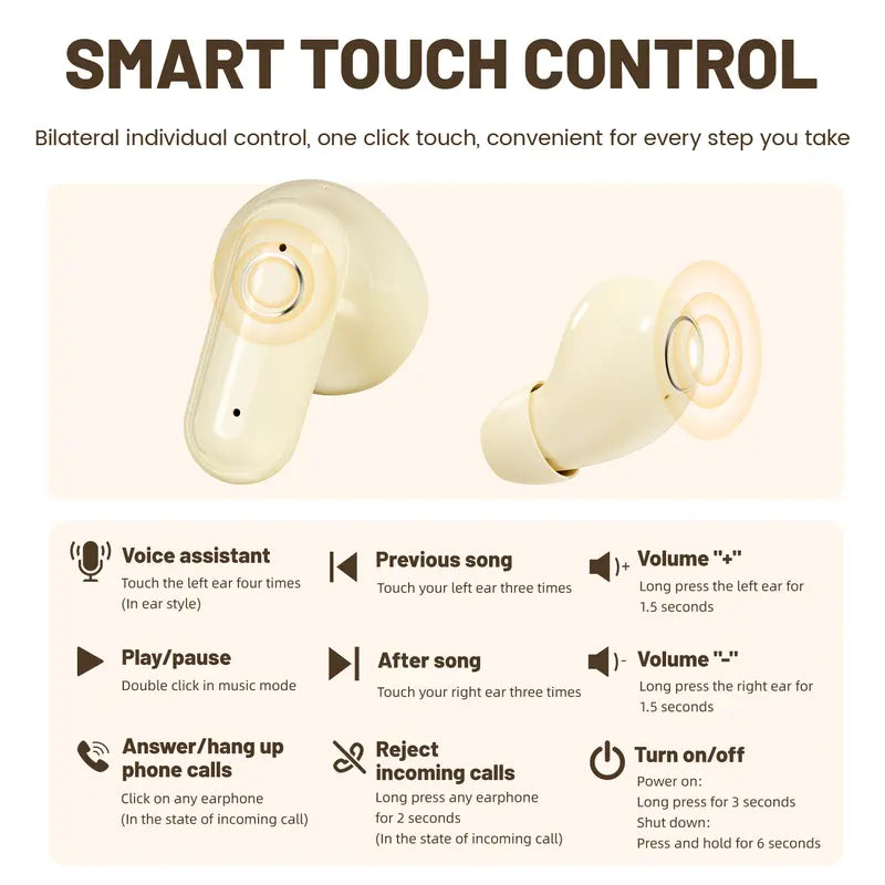 Wireless Earbuds – In-Ear Design, Noise Cancelling, True Wireless with Digital Display, Bluetooth 5.4, Gaming & Fitness Headset for Running & Exercising, Lightweight
