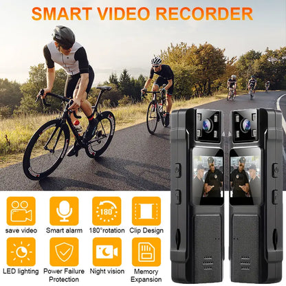 1080P Compact Mini Body Camera - 180° Rotating Lens, 130° Wide Angle, Night Vision, WiFi, Motion Detection, Portable Wearable Camcorder for Work and Sports Recording