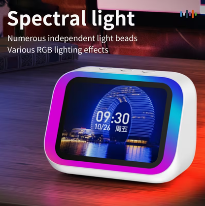 AI Smart Speaker & Alarm Clock with Wireless Speaker – Dynamic RGB Light, Hi-Fi Stereo Sound, HD Smart Display, Answer/Make Calls, Voice Assistant, Period Tracker, 2500mAh Battery, Portable Bedside Digital Clock
