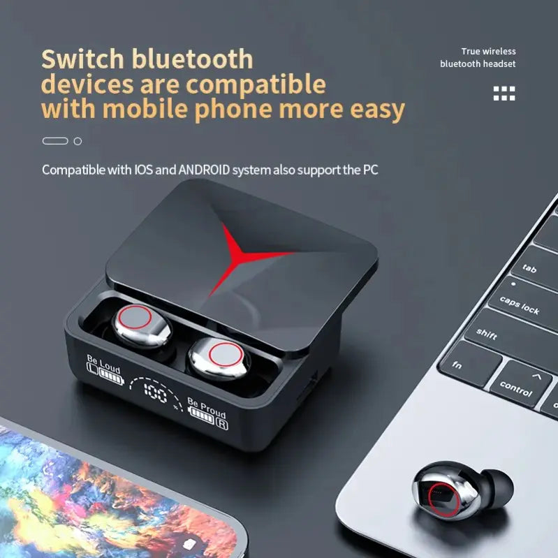 M90 Gaming TWS Earbuds - Bluetooth 5.3 Low Latency, RGB Light, Water Resistant Sport Headphones with HD Mic