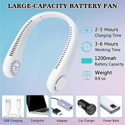 Portable Neck Fan, USB Rechargeable 3-Speed Wearable Quiet Low Noise Cooling Fan, Hands-Free Bladeless Fan for Outdoor and Indoor Cooling, Birthday Gifts for Men, Women, Mom & Dad – 🔥 Buy 1 Get 1 FREE 🔥