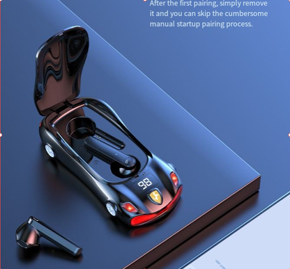 Black Wireless Earphone with Cool Sports Car Shape – Low Latency & Long Battery Life, Portable Bluetooth Earbuds