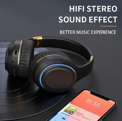 Wireless Over-Ear Headphones with Noise Cancelling – FM Radio, AUX & USB-C, Soft Earpads, Foldable, Breathing Lights, Mic, Compatible with PC/Laptop/Phone/Tablet/PS/Xbox