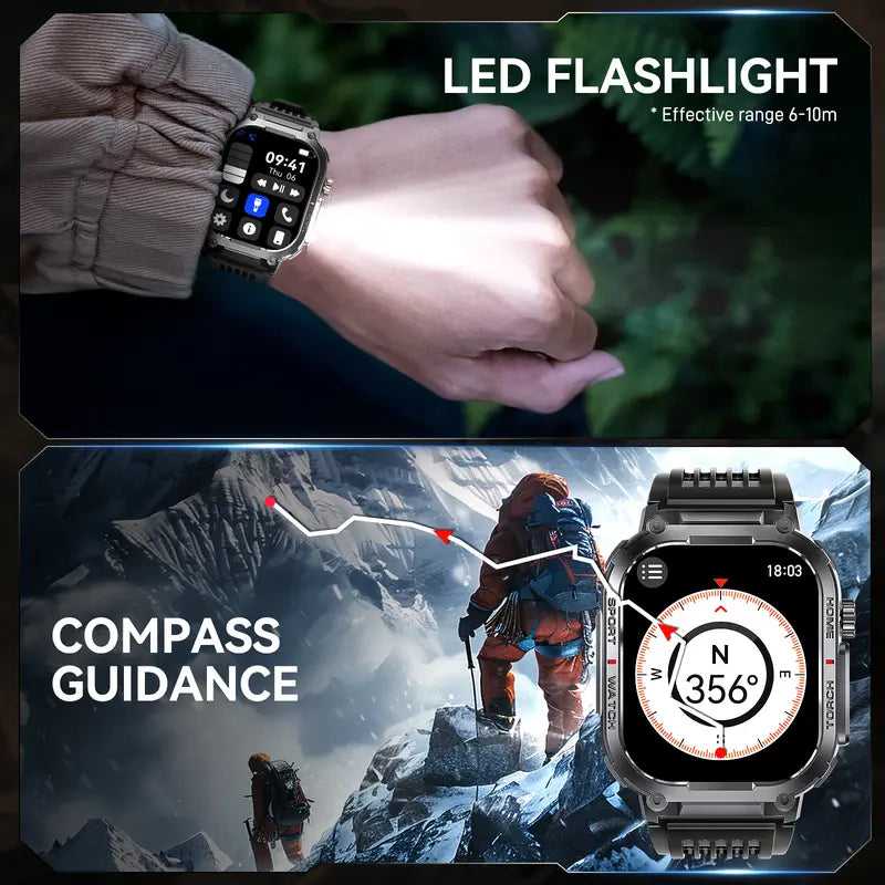 3ATM Waterproof Outdoor Smart Watch for Men – Make/Answer Calls, 100+ Sports Modes, Pedometer, Compass, Multifunctional, Compatible with iPhone & Android – Digital Watch, Gift for Men