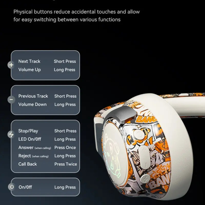 Foldable Wireless Bluetooth-Compatible Headphones - Noise Cancelling, Long Battery Life, Portable Design for Gaming and Music
