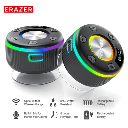 ERAZER XM102 – IPX6 Waterproof Shower Bluetooth Speaker with Suction Cup, Portable Wireless Speaker for Home/Party/Outdoor/Beach