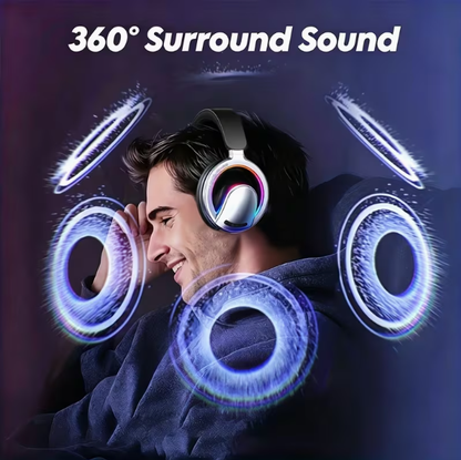 Wireless Open-Ear Gaming Headset – Bluetooth 5.4, RGB Lights, Detachable ENC Mic, Deep Bass Stereo, Foldable Lightweight, Compatible with PS5/PS4/Xbox/Switch/PC