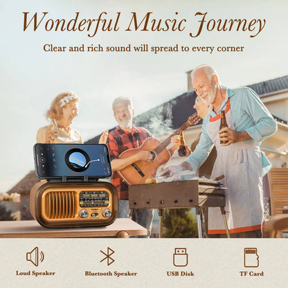 Small Retro Vintage Radio with Bluetooth – AM/FM Transistor, Solar/Battery Rechargeable, TWS, Supports TF Card & USB Playback, Great Sound