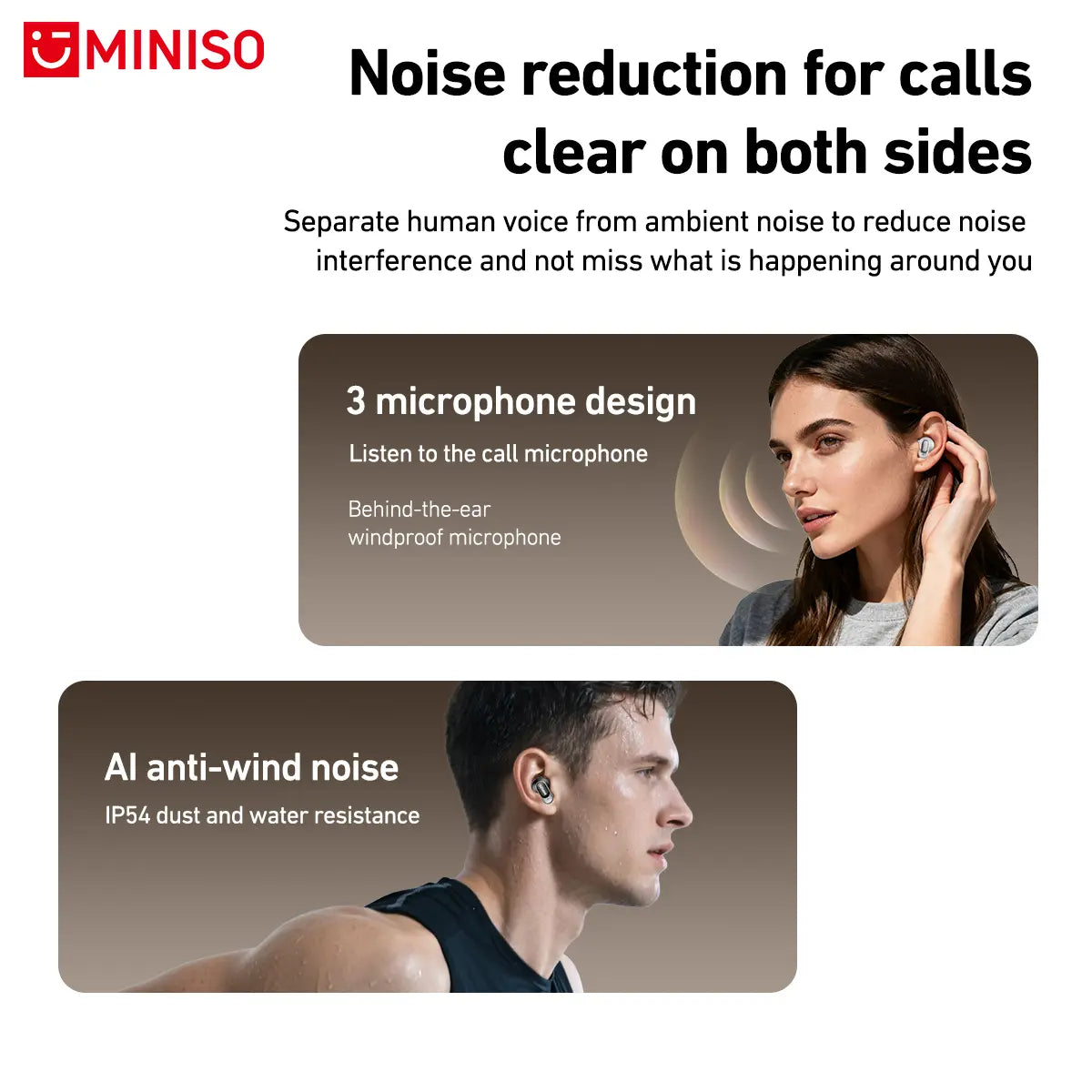 MINISO MS105 Wireless Earbuds – Bluetooth 6.0, In-Ear, Waterproof, Built-in Mic – Ideal for Office, Sports, Study, Calls & Gaming