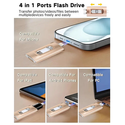 MFi Certified 256GB 4-in-1 Flash Drive - High Speed USB 3.0 Memory Stick for iPhone, iPad, Android and PC