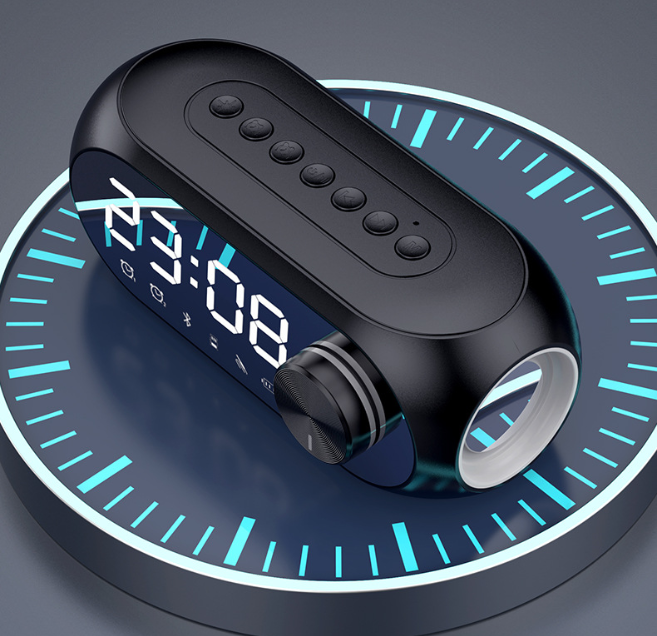 Mirror Digital Alarm Clock Bluetooth Speaker, Portable Wireless Speaker Support TF Card FM Radio, Dual Alarms Bedroom Desktop Clock