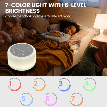 Vaydeer White Noise Sound Machine - Portable Sound Machine for Adults, Sound Machine for Sleep, with Bluetooth Function,24 Soothing Sounds,7 Colors Light, Timer, White Noise Machine for Sleeping Office Privacy Home Gift, Christmas present