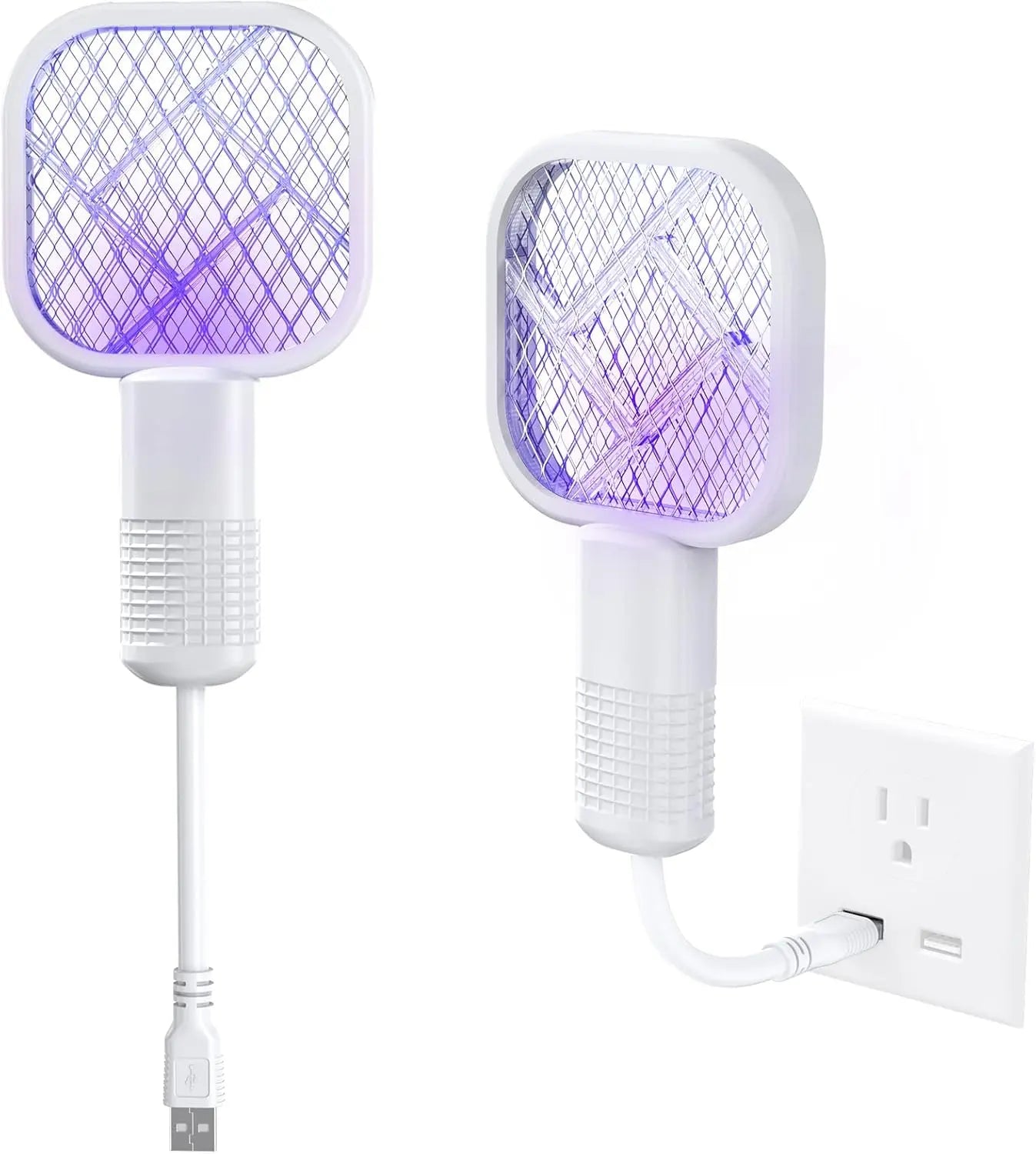 2-Pack USB Mini Mosquito Swatter - 2-in-1 Portable Bug Killer Bat with UV-A Light, USB Power LED Lamp for Indoor Mosquito Trapping