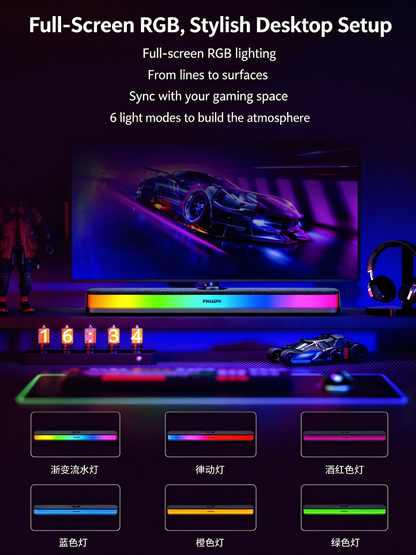 Philips Wireless Bluetooth Speaker - Desktop Long Strip Luminous RGB Gaming Esports Low Latency Soundbar for Computer, TV, Phone & Home Use