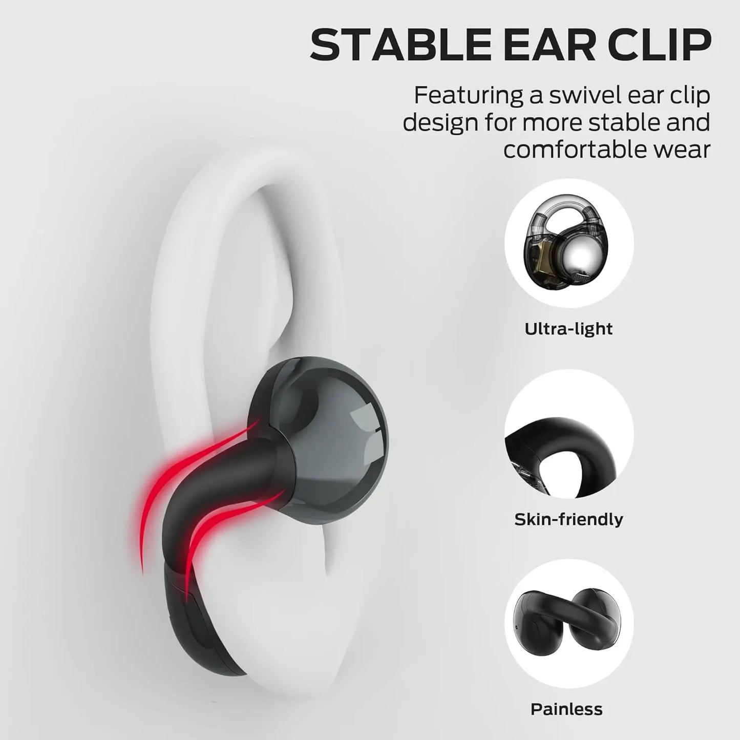 Monster Open Ear AC600 Headphones - Bluetooth 5.4 Clip-On Wireless Earbuds with HiFi Stereo, ENC Calls, 21H Playtime and IPX6 Water Resistant for Workouts