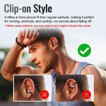 MGALL C02 Clip-On Ear Headphones – LCD Full Color Touch Screen, Bluetooth 6.0, Wireless Audio for Music & Calls