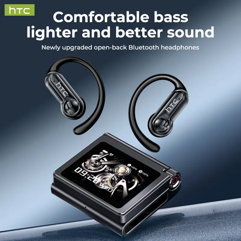 HTC NE80 Bluetooth 6.0 Headphones with LCD Smart Touchscreen - Water Resistant Wireless Earphones, HD Microphone Gaming Earbuds for Travel and Gift