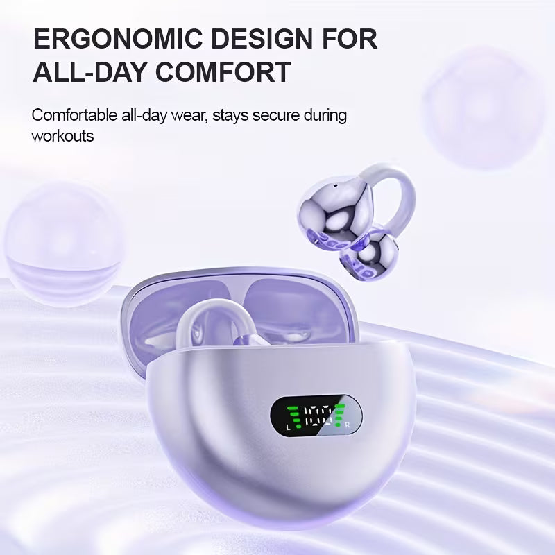 Ear Clip Earbuds – Wireless Sports Earphones with Built-in Mic, Ear Hook, Crystal-Clear Calls