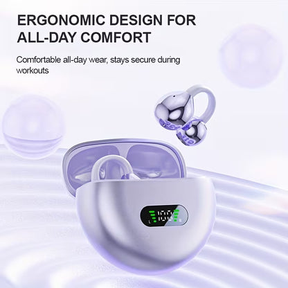 Ear Clip Earbuds – Wireless Sports Earphones with Built-in Mic, Ear Hook, Crystal-Clear Calls