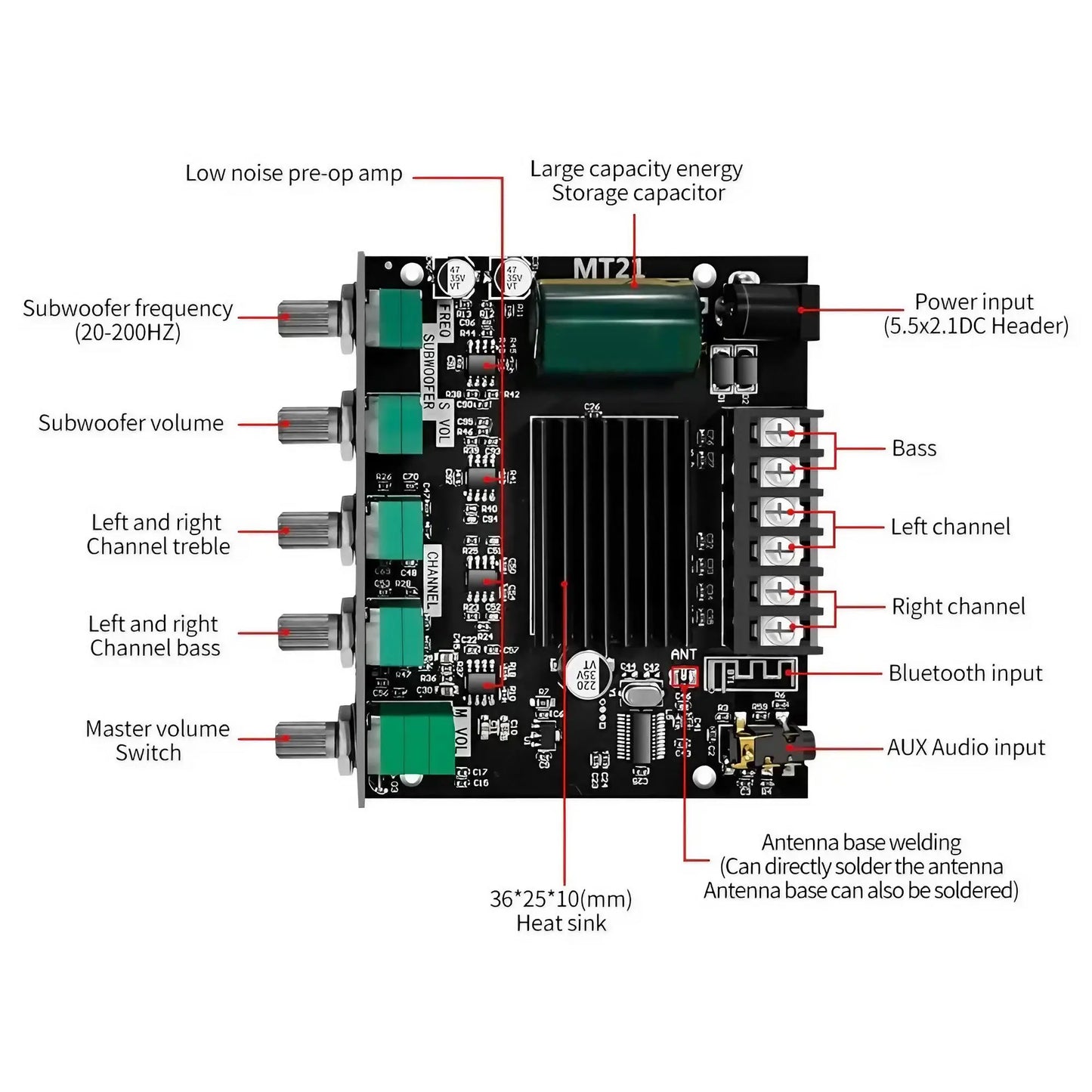 2.1 Channel Bluetooth Audio Power Amplifier Board Module for DIY Home Theater