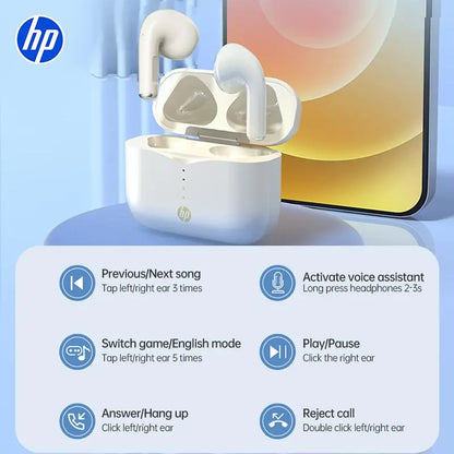 HP Wireless Earbuds, True Wireless Headphones, Semi-In-Ear Design Noise-Cancelling Stereo Bass Earphones, Fitness Earbuds, IPX4 Waterproof Sports Earphones, Tws Stereo