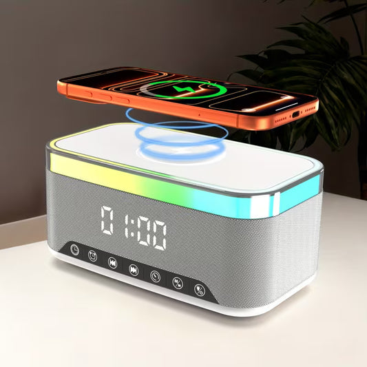 A911 Wireless Smart Ambient Lamp Speaker – Bluetooth Dual‑Speaker, White Noise & Alarm Clock, RGB Night Light, Wireless Charger – Bedside Desk Multifunction Device