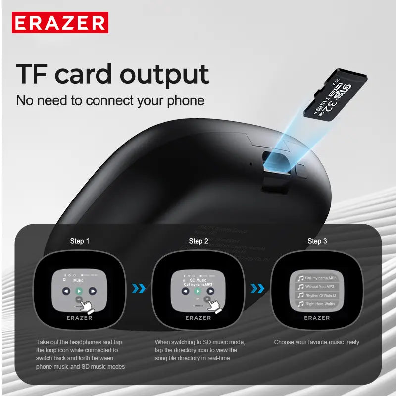 ERAZER OWS Touch Screen Earphone Bluetooth 5.4 Wireless Headphones Noise Canceling TF Card Headset HIFI Stereo Full-Color Display Multifunctional Earbuds With Mic
