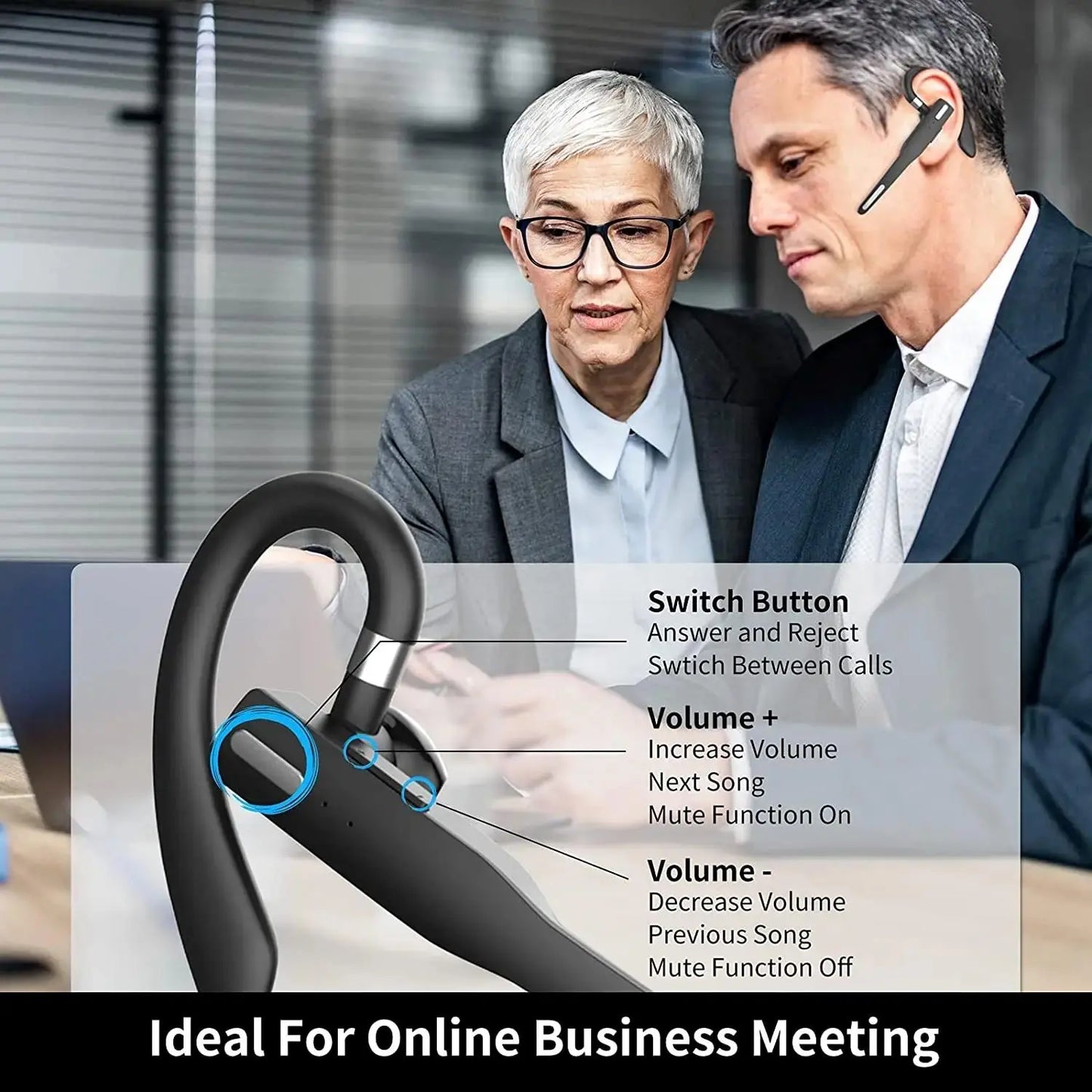 Wireless Ear Hook Design Headphone, Multipurpose Business Ear-mounted Bluetooth-compatible Headset, Noise Reduction Headphones for Business Travel, Noise Cancelling Headset, Wireless Chargeable Headphones, Noise Cancellation, Wireless Bt Headset
