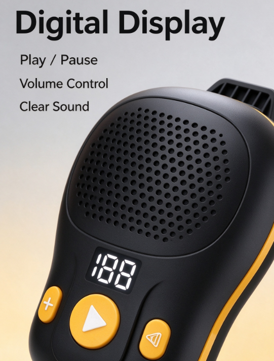 Clip-On Bluetooth Speaker – Portable Mini with Bass, LED Battery Display for Running & Cycling