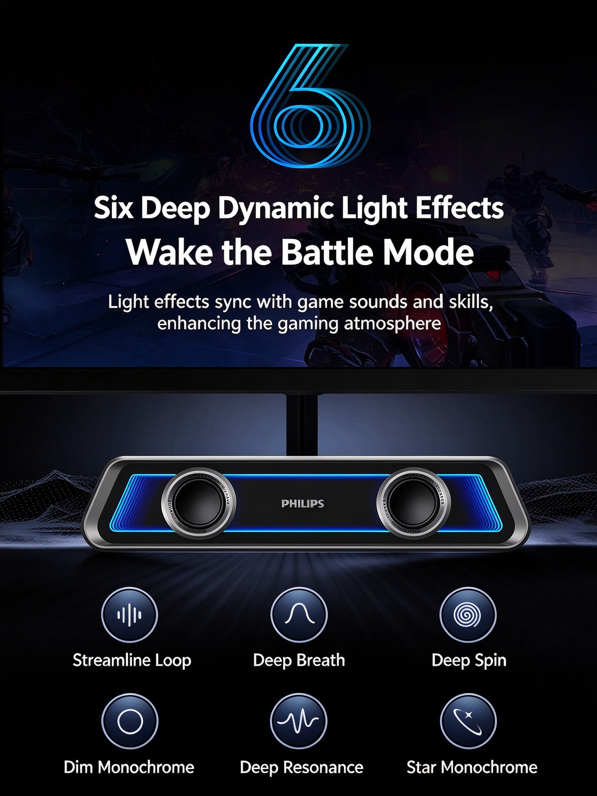 Philips Mirror-Finish Bluetooth Speaker - RGB Lighting, Long Strip Soundbar with Treble & Bass, Home Esports Gaming Speaker, TV Soundbar, Immersive Sound