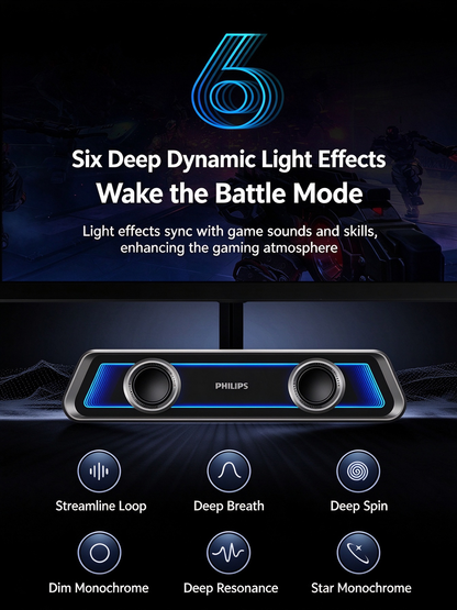 Philips Mirror-Finish Bluetooth Speaker - RGB Lighting, Long Strip Soundbar with Treble & Bass, Home Esports Gaming Speaker, TV Soundbar, Immersive Sound