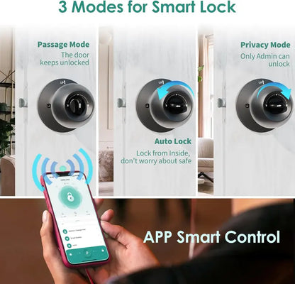 Smart Fingerprint Door Knob with App Control - Biometric Keyless Door Lock with Auto Lock for Bedroom, Home and Office