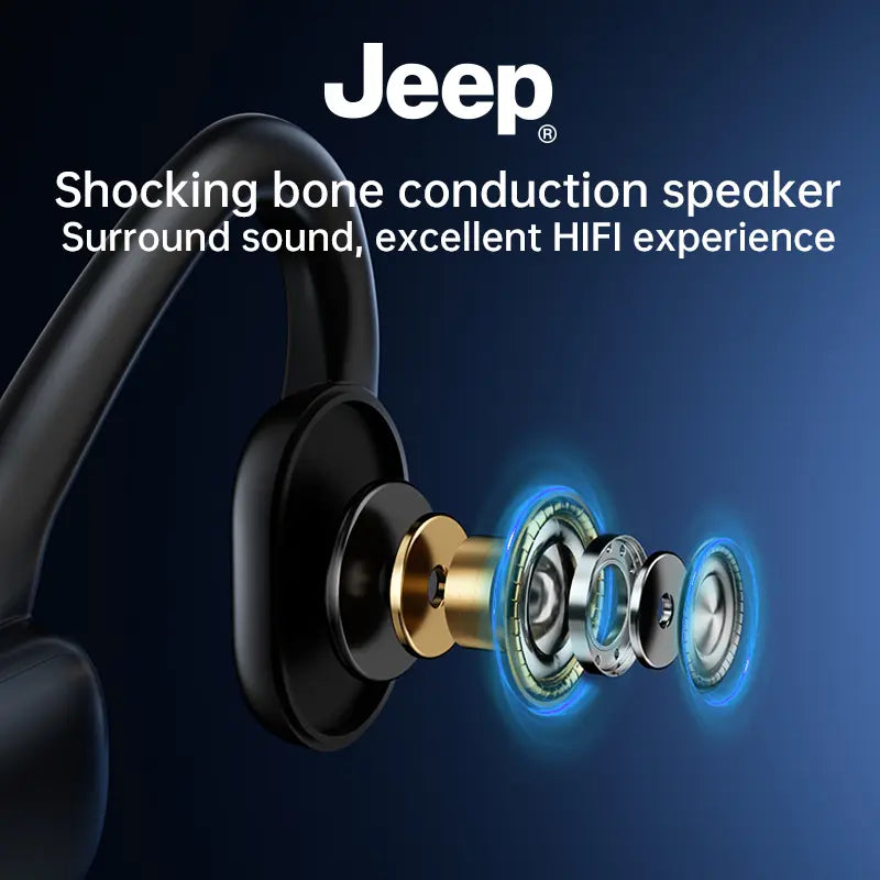 Jeep JP EC026 Bone Conduction Headphones - Bluetooth 5.3, IPX5 Water Resistant, Open-Ear for Running, Cycling and Fitness