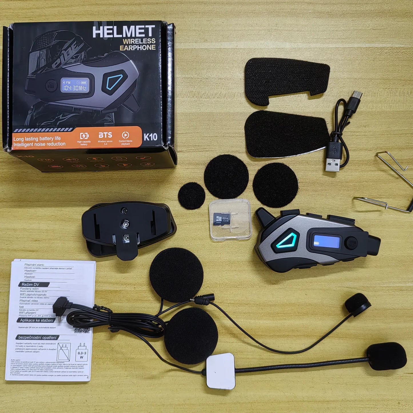 Motorcycle Helmet Wireless Headset, 1080P HD Dash Cam, Dashcam, Waterproof Bluetooth-compatible Earbuds, Ip65 Water Resistant, Fm Radio, 32GB Memory Card Included