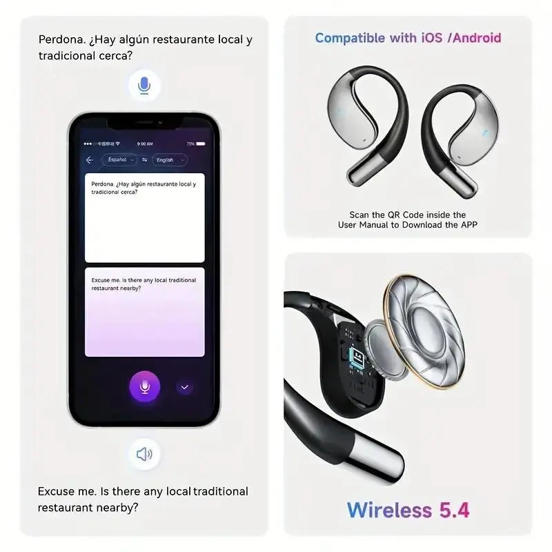 Wireless Translation Earbuds - Real-Time 144 Languages, Intelligent Noise Cancelling Earphones for Running and Exercise