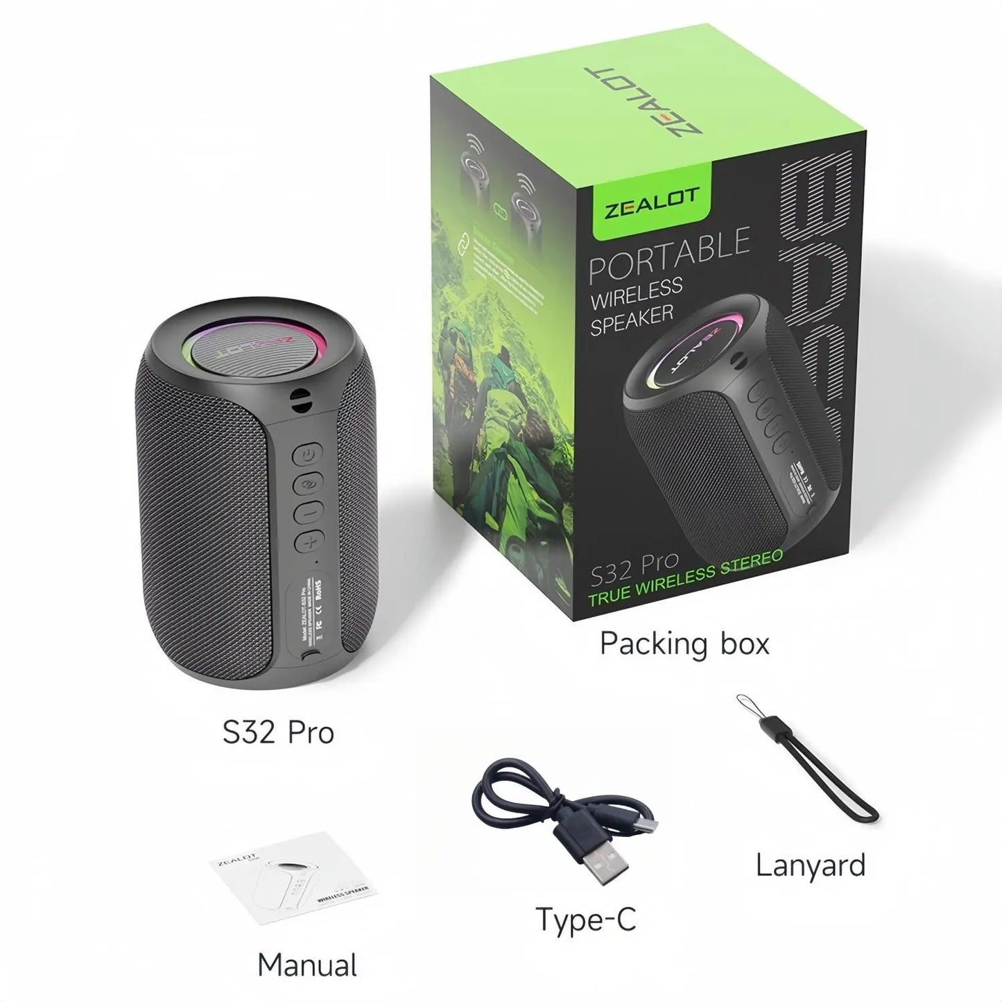 ZEALOT Portable Bluetooth Speaker – Outdoor Wireless, RGB Lights, IPX5, 12H Playback, Heavy Bass – Mini Lightweight for Camping & Hiking