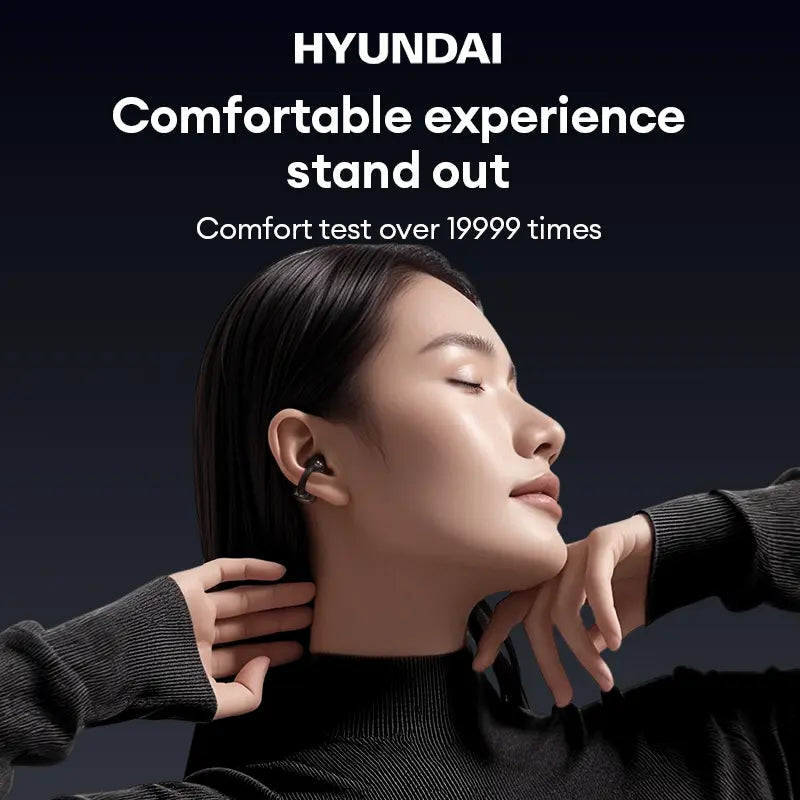 HYUNDAI C03 Clip-On Wireless Headphones - Bluetooth 6.0, 360° Panoramic Sound, IPX5 Water Resistant Earbuds for Sports, Music and Calls
