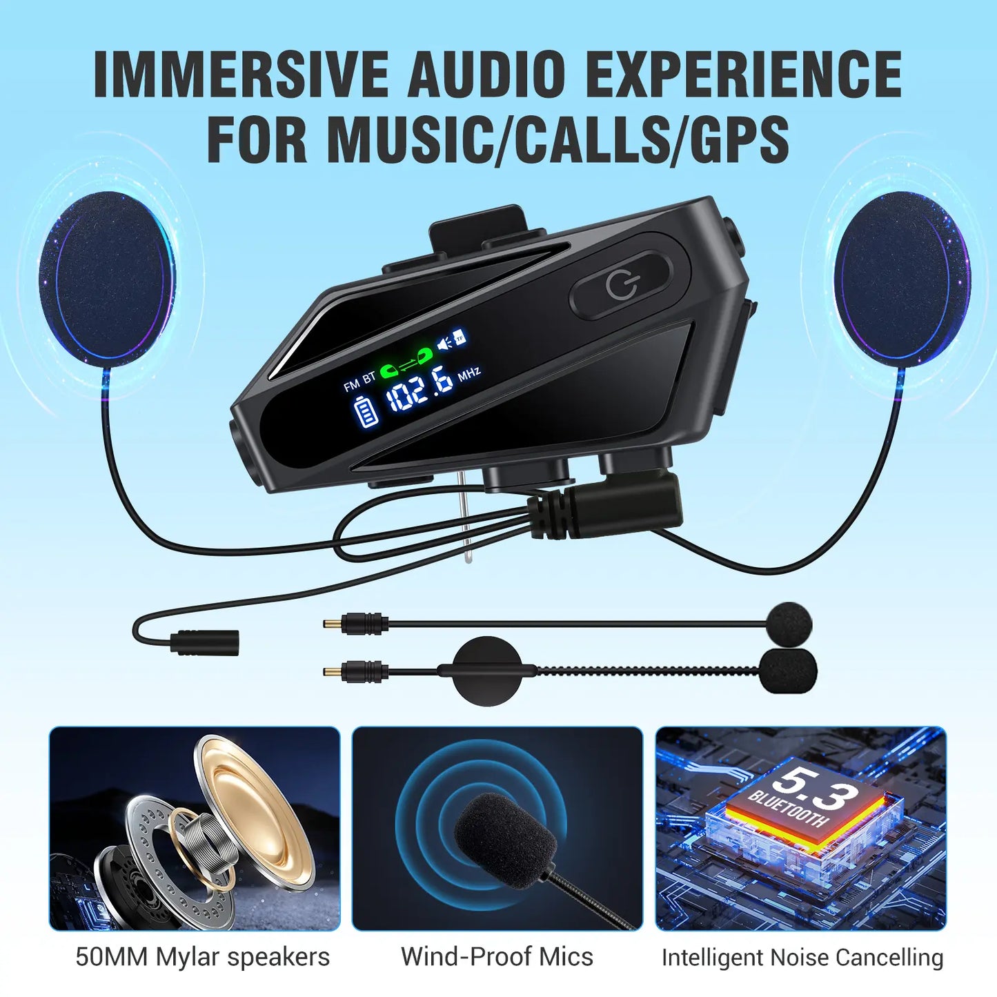 EDYELL Motorcycle Helmet Bluetooth Headset – Waterproof, Noise Reduction, Concert-Grade Audio
